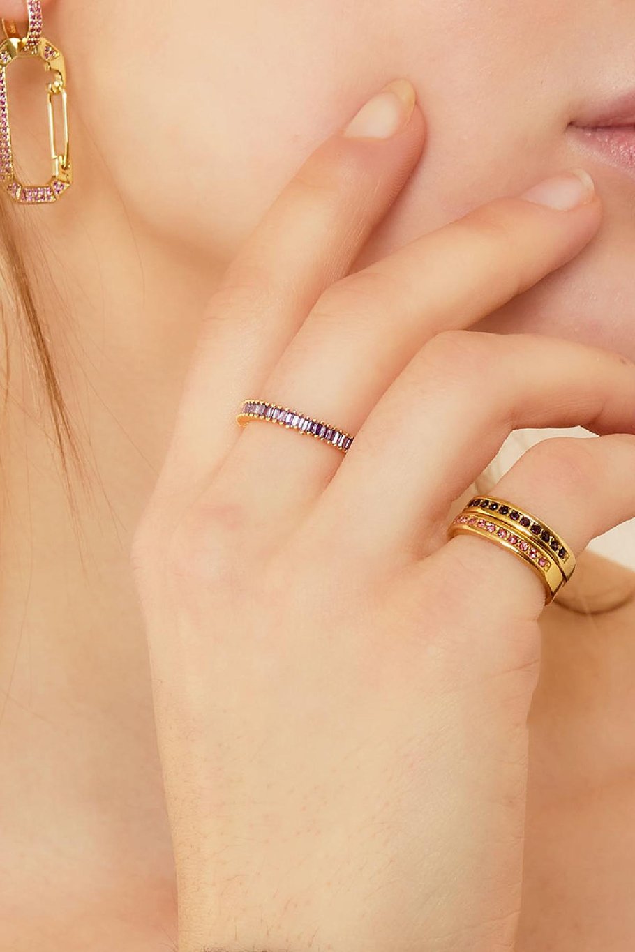 Anillo de acero inoxidable con circonitas Fucsia 16 Imagen3